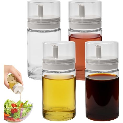 Juego de 4 botellas de aceite de oliva con pico vertedor, recipiente antigoteo para aderezo de ensaladas de 100 ml, vertedor de aceite de oliva de vidrio, botella pequeña rellenable para aderezo de en