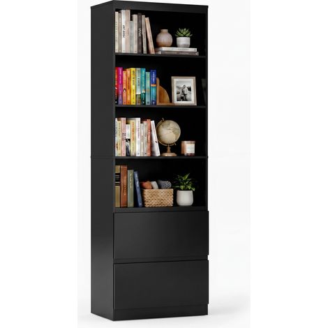 Bibliothèque haute noire 60x35x180 cm avec 2 tiroirs (1/5)