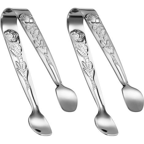 Pince à Bonbons Décorée de RosesLot de 2 Pinces à Glaçons en Acier Inoxydable de 10,5 cm pour Mariages, Buffets et Cuisines, Pratiques et Élégantes (1/5)