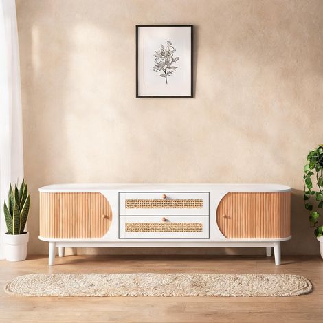 Meuble TV en bois massif avec rangements style naturel en MDF (1/5)