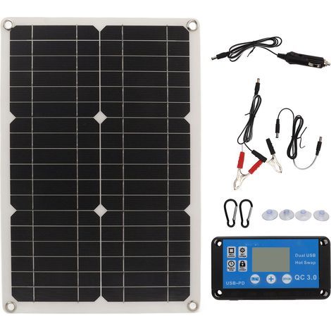 Kit panneau solaire 100 W CC 12 V/24 V étanche IP67, chargeur solaire complet avec contrôleur 20 A pour usage extérieur (1/5)