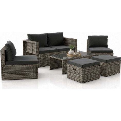 [NEUWERTIG] B-Ware Polyrattan Lounge Salou Gartenmöbel Set für 6 Personen wetterfest Polster grau (1/2)