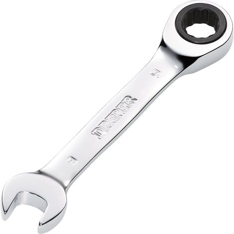 Draper 9mm Hi-Torq® Stubby Ratchet Combination Spanner (Model 27851) – Compact Metric Hand Tool for Quick and Efficient Fastening