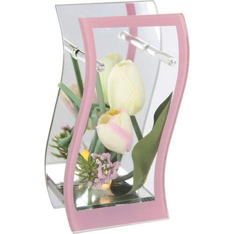 Tulipe artificielle avec lumière LED dans un verre miroir - Décoration de table - Décoration d'intérieur - Objet décoratif - Sculpture - Décoration de mariage - Décoration 3D - Cadeau - Accessoire de (1/3)