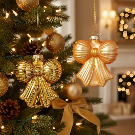 Pendaglio natalizio a forma di fiocco, decorazione da h 10 cm set da 12 pz -Oro (1/5)