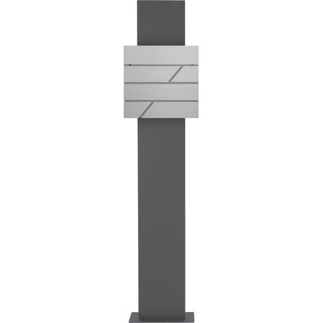ECD Germany Buzón Correos de Pie 37 x 11 x 37cm Acero Diseño Moderno Gris Claro y Soporte Antracita 170cm Altura para Portal Compartimiento Integrado de Periódico Cerradura con 2 Juegos de Llaves (1/5)