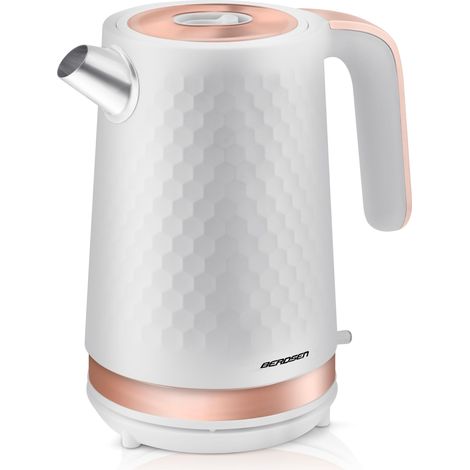 Bouilloire avec filtre anti-calcaire - Capacité : 1,7 l - 2200 W - Base pirouette silencieuse - Blanc doré mat (1/5)