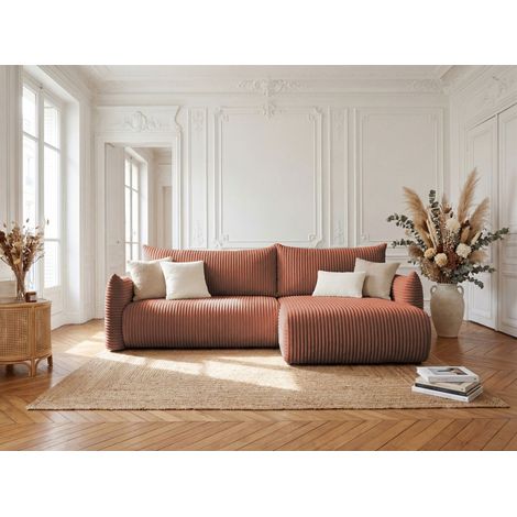 Ecksofa Schlafsofa MAILAND in Stoff Tilia Rostbraun Ottomane Rechts