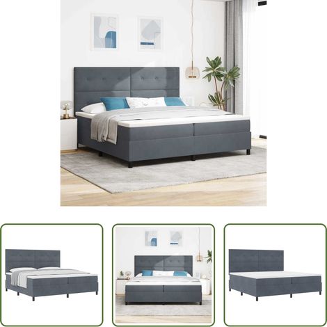 vidaXL Lit en bois d'ingénierie - Lit à ressorts avec matelas Gris foncé 200 x 200 cm Velours (1/5)