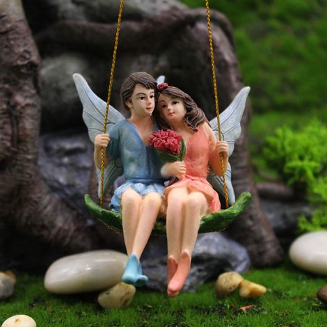 [Statue Résine pour Jardin] Figurine Suspendue Fairy Garden, Angel Lover Garden Decoration, Miniature 8.5cm avec Corde 12cm - 85g, Matériau Résine Durable et Coloré pour DIY et Cadeau (1/5)
