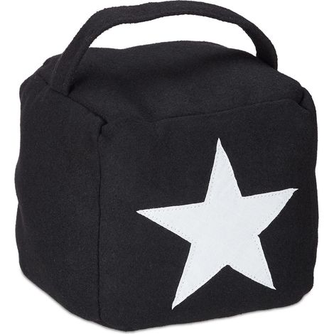 Cale Porte, Design étoile, en Tissu, butoir avec poignée, Haut, décoratif, H x L x P : 20 x 15 x 15 cm, Noir (1/5)