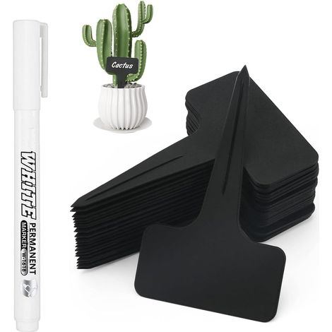 80 pièces Étiquette Jardin Extérieur, Marqueurs en Plastique de Plantes Type T, Plastique Étiquette Potager avec Stylo Imperméable, Idéal pour Étiquette Jardin(6 x 10 cm) (Noir) (1/5)