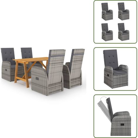 5-tlg. Garten-Essgruppe Grau - Gartensessel - Gartentisch - Outdoor Möbel - Gartenmöbelset - Polyrattan (1/5)