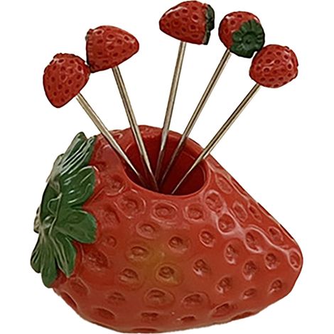 multifunktionale Obstgabeln aus Edelstahl mit Ständer, niedliches Erdbeer-Design (1/5)