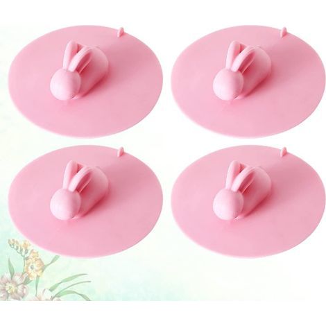 4-teiliges rosafarbenes Waschbecken-Abflussstopfen-Set, hasenförmiger Küchenabflussdeckel, Wäscheabflussdeckel, Siebstopfen, Duschabflussstopfen zum Abdichten von Haaren und Badewannenboden (1/5)