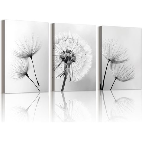 3 Pièces Noir et Blanc Pissenlit Tableau Decoration Murale Encadré (1/5)