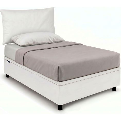 Letto Singolo Contenitore Imbottito 80x190 cm Similpelle Bianco BoxMax Testata Soft (1/5)