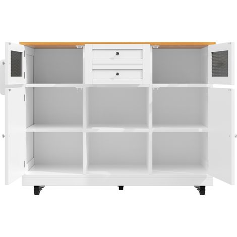 Isla de cocina con encimera abatible blanca de MDF y metal, 140 x 40 x 93,5 cm, HOMVRA (1/5)