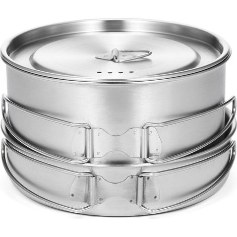 TOMSHOO 2 pièces Set de Cuisson Camping Acier Inoxydable Casserole Poêle Pliante avec Poignée Filet