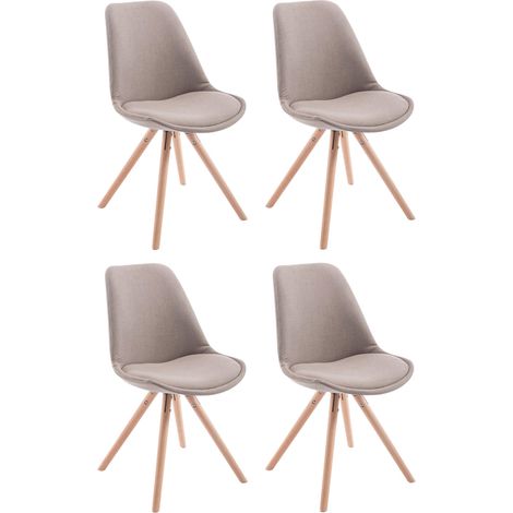 Lot de 4 Chaises de salle à manger Toulouse Tissu Pieds ronds bois Taupe Nature (1/5)
