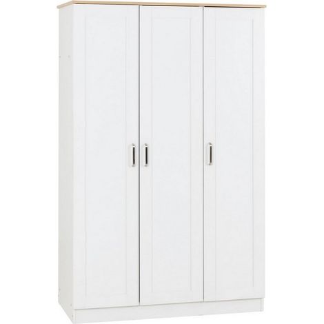 Portland 3 Door Wardrobe - L53.5 x W119.5 x H187.5 cm - White/Oak Effect