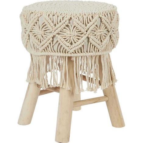 Tabouret 32x32x42 cm beige et bois naturel (1/4)