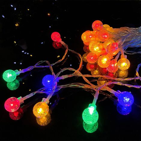 Guirlande lumineuse boules de cristal pour intérieur, 5 m, 50 LED, fonctionne avec piles AA, idéale pour chambre d'enfant, Noël, fête, jardin et balcon (5 m, 50 LED, multicolore) (1/5)