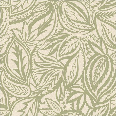 Paisley Leaf Wallpaper Holden Botanical Sage Green Beige Fern Foliage 10m Roll (1/4)