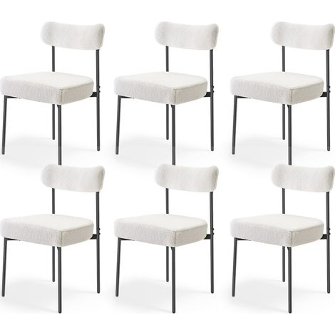 Lot de 6 Chaises Salle à Manger Bouclettes, Ensemble Chaises de Cuisine Sherpa, avec Dossier Incurvé et Pieds en Métal, Meuble d’Appoint Moderne Peu Encombrant, pour Table à Manger, Blanc (1/5)