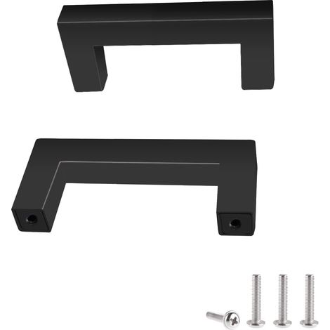 AIDUCHO Vente De Gros- Lot De 2 Poignées De Meuble Noires De L’entraxe 64 Mm Pour Armoires De Cuisine, Poignées De Tiroir En Acier Inoxydable, Poignées De Porte Noires Pour Armoires De Cuisine
