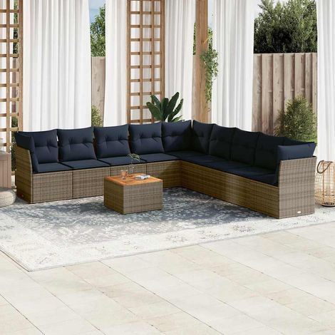 Salon de jardin 10 pièces en résine tressée gris avec coussins bleu marine, 79.2kg - PANGIVO (1/5)
