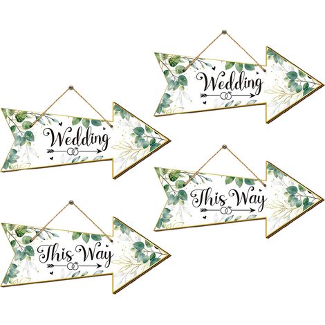 Soavoa Panneau Directionnel Mariage en Bois, Décoration Murale Rustique pour Cérémonie, Signalétique Parking et Guidage Invités (1/4)