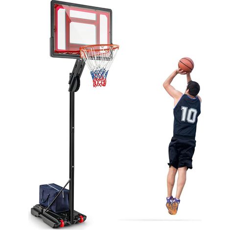 COSTWAY Canestro da Basket da 1,55M a 3,1M, Canestro da Basket Portatile e Regolabile a 10 Livelli, con Tabellone da 82cm, 2 Ruote e Borsa, per Tutte le Condizioni Atmosferiche
