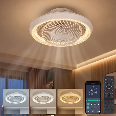 ROSNEK 840340001 Ventilateur de plafond avec lumière LED 49 cm, télécommande et application, blanc (1/5)