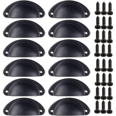 12 Pack Vintage Shell Knobs, Curved Iron Cabinet Door Knobs (Black) (1/4)