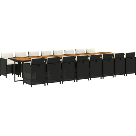 vidaXL Ensemble à manger de jardin 17 pcs coussins noir résine tressée