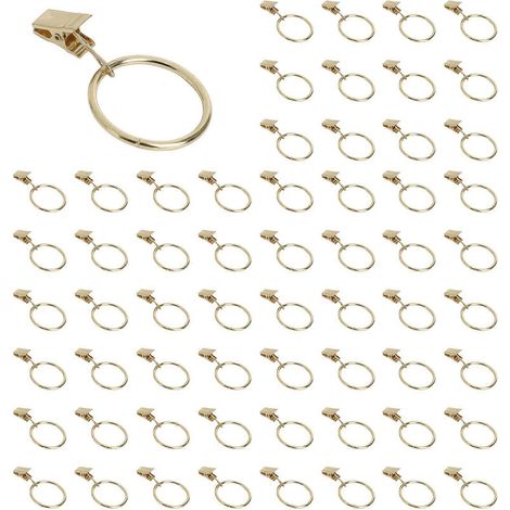 Lot de 120 anneaux de rideaux avec pinces, crochets robustes pour tringle à rideaux, diamètre intérieur de 3,2 cm (1,26 pouce). (1/5)