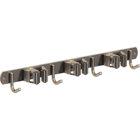 (3 Slots and 4 Hooks) Wall Mounted Broom Holder - Stainless Steel Broom Hanger, Storage Hanger Holder for Kitchen, Garage, Laundry Room (1/4)