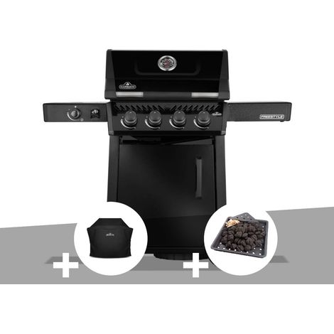 Barbecue gaz Freestyle 425 noir 4 brûleurs + 1 réchaud latéral + Housse de protection + Plateau charbon - Napoléon