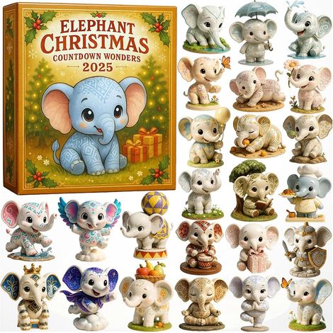 Décorations de Noël à suspendre en acrylique 2D avec calendrier de l'Avent sur le thème des animaux avec mini éléphants pour adolescentes et femmes (1/5)