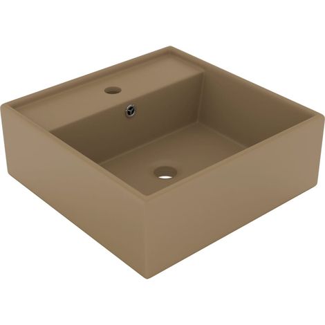 Lavabo carré de luxe à trop-plein Crème mat 41x41 cm Céramique (1/5)