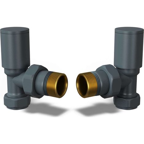 Round - Anthracite Radiator Valves Angled 10mm