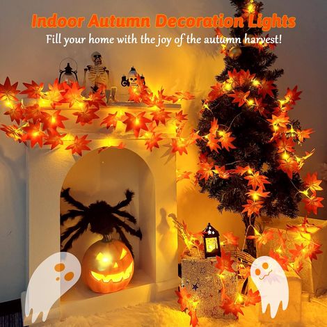 Luci a corda decorative autunnali, luci a corda a batteria da 3 m con 20 LED e timer da 6 ore, luci a corda a forma di foglia d'acero per decorazioni autunnali e di Halloween (1/4)