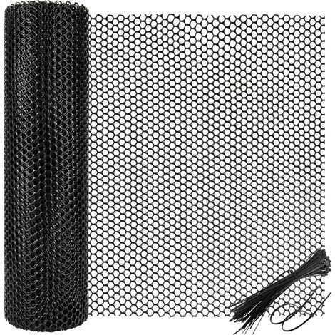 Rouleau de Grillage Plastique 0,4x3m, avec 50 Attaches, pour Volailles, Balcon, Jardin, Animaux, Noir (1/5)