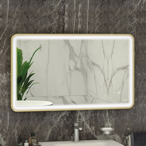 RAK Art Brushed Gold 600mm x 1000mm Soft Illuminated LED Mirror - RAKARTSFBG5003 (1/2)