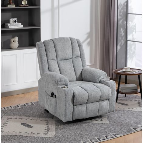 Sillón relax elevador eléctrico con masaje, calefacción, mando y reposapiés, gris claro HAVRYA (1/5)