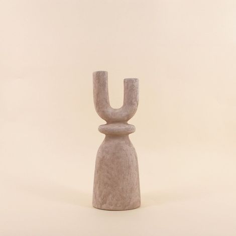 Bougeoir design Y en grès sable 37cm