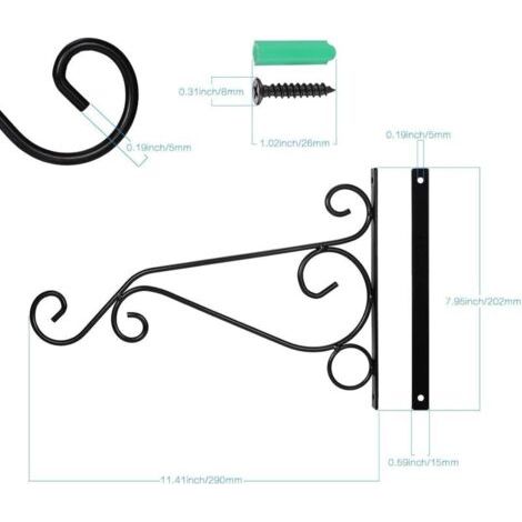 Deux crochets robustes et durables en fer forgé, adaptés à la décoration de plantes, balcons, jardins et pots de fleurs. (1/3)