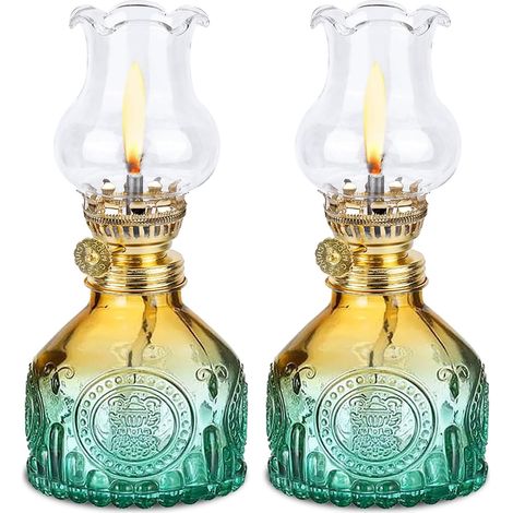 Lot de 2 lampes à pétrole en verre vintage - Lampes à huile réglables - Pour salon, salle à manger - Décoration (1/5)