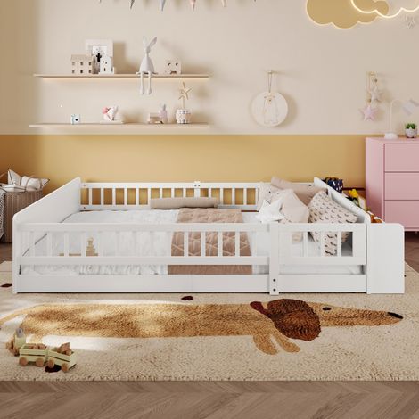 MEUBLIV Lit 140x190 cm blanc – rangement ouvert et barrière de sécurité, sans matelas (1/5)